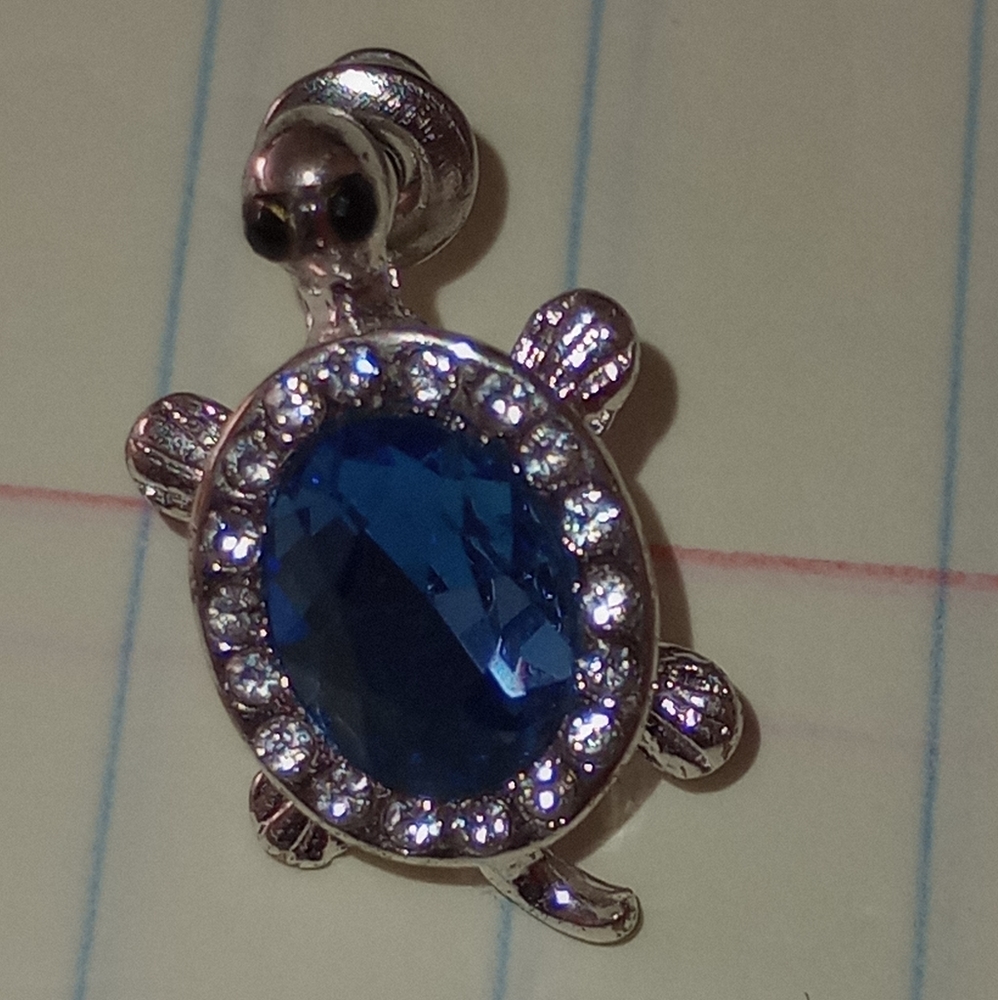 NWOT Silvertone faux sapphire & rhinestone 🐢 pierced earrings. #cuteness